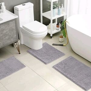 Grey 3 piece bath mat set